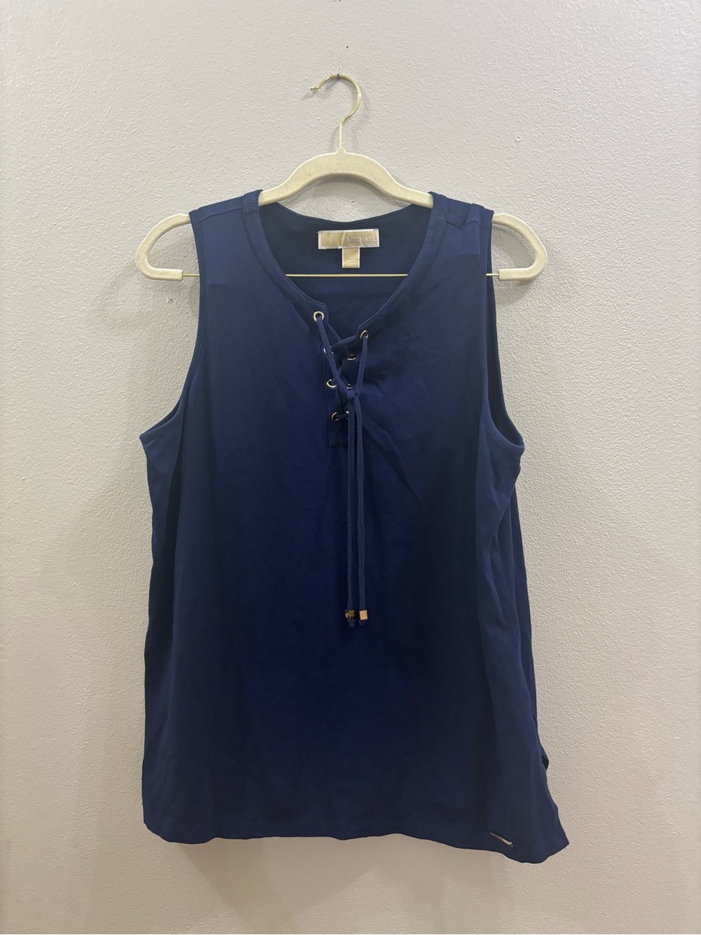 Michael Kors Navy Lace-Up Tank Top